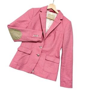 Banana Republic Sz 2 Blazer Pink Tweed Elbow Patch Jacket Equestrian XS